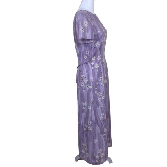 Vintage 90s Casual Corner Lavender Maxi Dress with Tie Blossom Print Modest Sz 6 - Picture 4 of 15